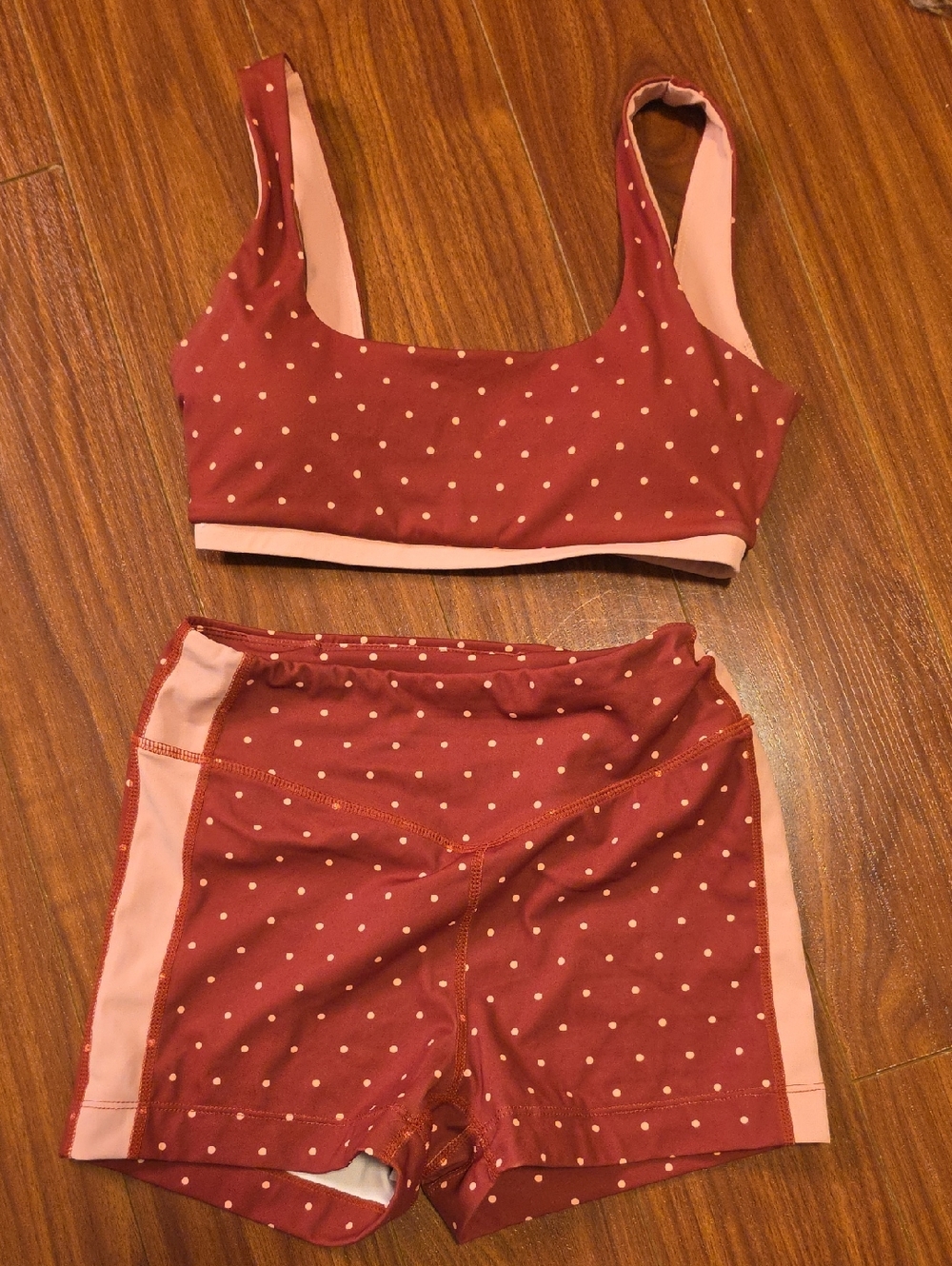 Polka Dot Two-Piece Active Set in Rust and Blush